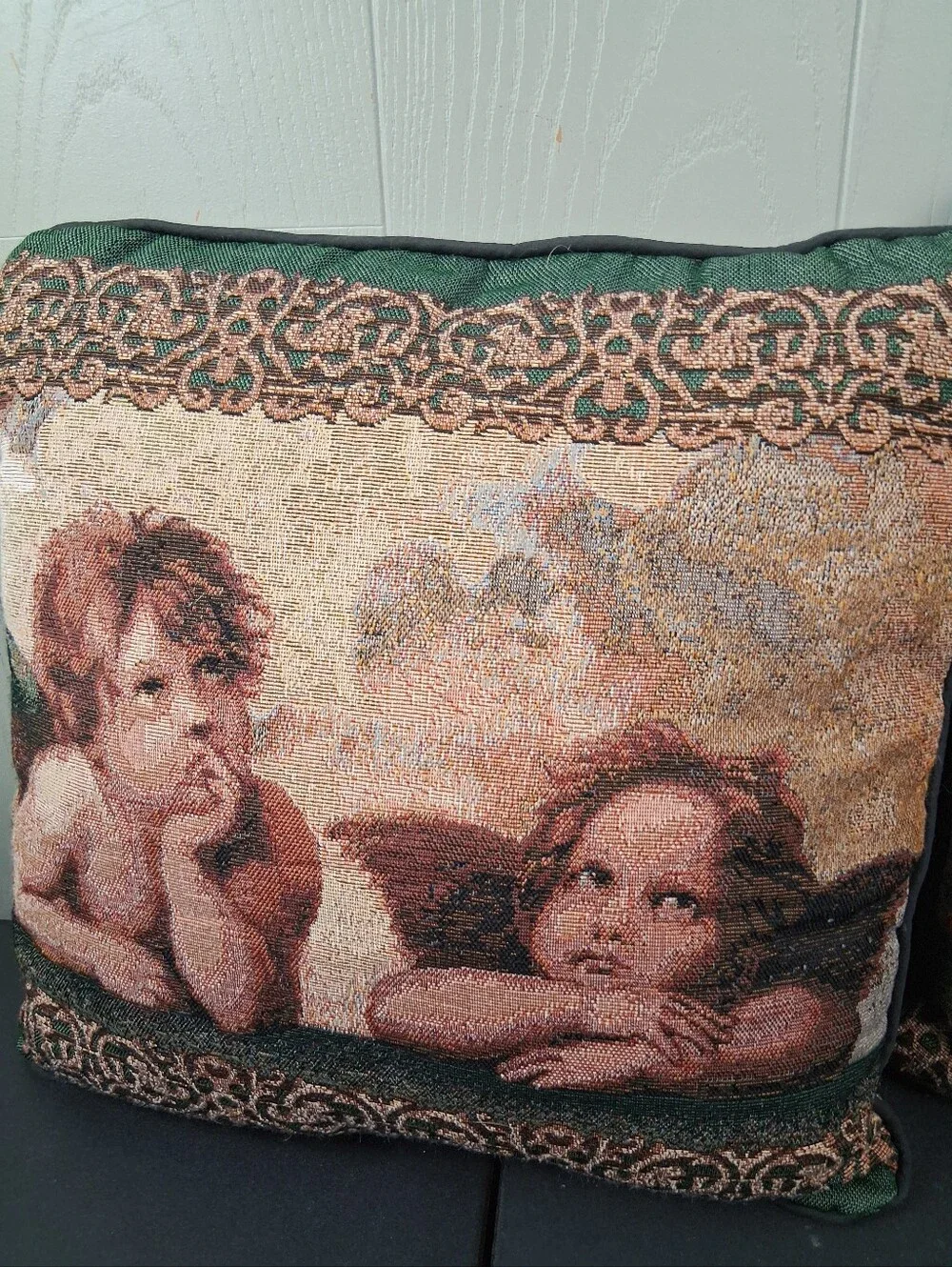 Vintage Whimsical Throw Pillows 2 Tapestry Cherubs Angels Romantic Cottagecore